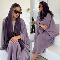 Ensemble Modeste Élégant de Vêtements Islamiques en Soie Satinée : Abaya à Col Ouvert et Robe Hijab Style Dubaï pour Femmes, Anti-Boulochage, Vente en Gros