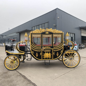 Calèche royale électrique noire dorée embossée avec auvent pour défilé de mariage et séance photo en extérieur - Product Image 6