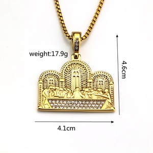 Pendentif couronne à thème yunnique en acier inoxydable, design Dernière Cène avec incrustation de cristaux, pour bijoux fantaisie ou cadeau - Product Image 5