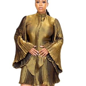 Robe tendance pour femmes, nouvelle collection <span class=keywords><strong>2022</strong></span>, style mode, petite robe à col montant et manches plissées - Product Image 4
