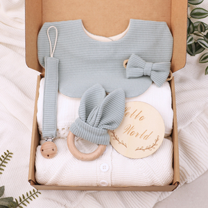 Coffret Cadeau <span class=keywords><strong>Naissance</strong></span> Produit Bébé Ensemble Douche Couverture Bébé à Pompons Chaîne Sucette Bavoir Vêtements Bébé Anneau de Dentition Lapin Boîte Cadeau <span class=keywords><strong>Naissance</strong></span> - Product Image 1