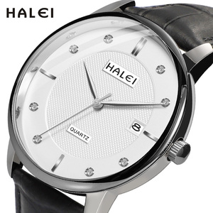 Envío Directo HALEI Nuevo Reloj de Cuarzo Original con Correa de Cuero, Pantalla Analógica, Esfera con Diamantes, Resistente al Agua 3BAR, Movimiento Japonés - Product Image 1