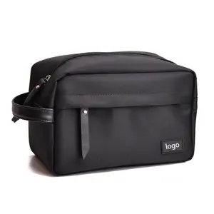 Sıcak satış özel Logo kolu kozmetik torbası tuval seyahat siyah makyaj çantası erkekler için