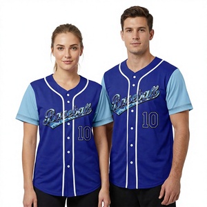 Camiseta de Béisbol Unisex con Cuello en V, Manga Corta, 100% Poliéster, Transpirable, Absorbe la Humedad, Impresión Digital, Azul Claro, Mangas Azul Claro - Product Image 1