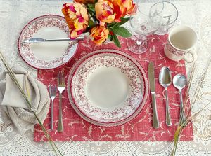 Juego de Vajilla de Porcelana <span class=keywords><strong>Tudor</strong></span> Royal de 24 Piezas para 6 Personas, Color Rosa Aster, con Platos, Tazones, Tazas y Vajilla Floral Roja, Acabado Brillante de Primera Calidad - Product Image 6