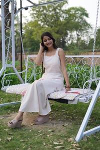 Elegante Vestido de manga larga de algodón blanco para mujer estampados florales ligero cómodo ecológico Patchwork tejido cuello redondo Imperio - Product Image 5