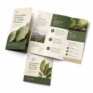 Custom Full Color CMYK Printing Matte Art <b>Paper</b> Z Fold Plant <b>Pattern</b> Eco Friendly Foldable Promotional Brochure - Product Image 1