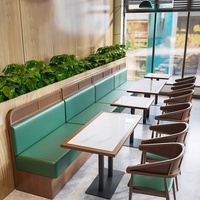 Banquette de restaurant commerciale de style chinois en bois massif, double banquette longue avec dossier en rotin, banquette de bar créative pour salle à manger