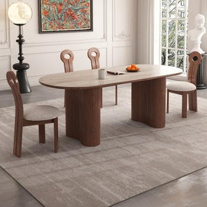 Juego de Comedor de Madera Maciza Estilo Francés, Mesa Ovalada de 4 Piezas, Estructura Resistente - Product Image 1