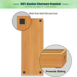 Bamboo Silverware Organizer 12L Rectangular Drawer <b>Storage</b> <b>Box</b> With Anti Skid Feet <b>Kitchen</b> Tableware Tray Stand - Product Image 1