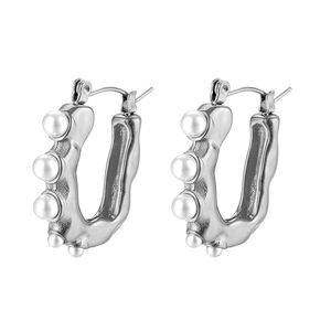 Pendientes de Aro en Forma de U con Perlas Imitación y Chapado en Oro de 18k para Mujer - Product Image 2