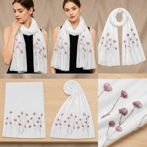 Écharpe en viscose unie à motifs floraux blancs, châle léger pour femme, longue et douce, idéale pour le quotidien, les voyages ou comme cadeau - Product Image 3