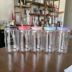 New Rts 16Oz Plastic Pp Soda Same Shape As Glass Drink Durable <b>Jelly</b> Macaron Can With Lids Suitable for Diy and Dtf Sticker - Product Image 2