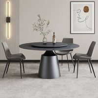 Mesa de Comedor Giratoria de Acero Inoxidable Negro de 60 Pulgadas y 8 Plazas, Diseño Moderno y Minimalista, con Cubierta de Piedra Sinterizada, Muebles para el Hogar