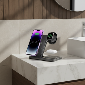 แท่นชาร์จไร้สาย 3 in 1 สำหรับ <span class=keywords><strong>iPhone</strong></span> 17 16 15 14 13 12 11 X สำหรับ iWatch 8/7/<span class=keywords><strong>6</strong></span>/5/4/3/<span class=keywords><strong>2</strong></span>/1, แท่นชาร์จสำหรับ <span class=keywords><strong>AirPods</strong></span> - Product Image 2