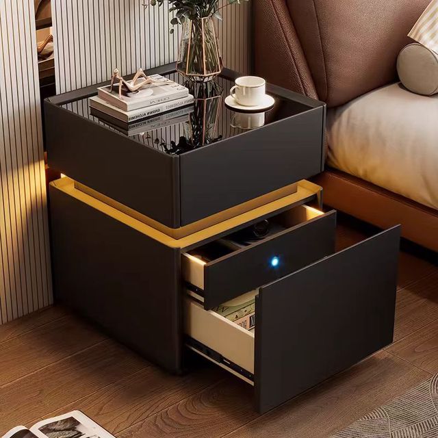 Contemporary Luxury New Smart Wireless Charger Nightstand Side Table Bedroom Furniture Table Bedside With Charging Station