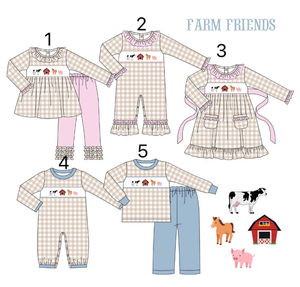 Conjunto de manga larga a cuadros para niñas, estampado de animales de granja, cuello con volantes, ropa cómoda para niños - Product Image 6