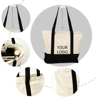 Tas Belanja Kanvas Dua Warna Tersedia, Desain Blok Warna Logo Kustom, Tas Jinjing Multi Kantong untuk Kerja Sehari-hari dan Hadiah