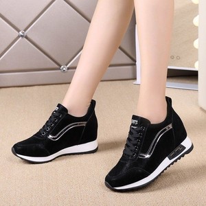 Sneakers <span class=keywords><strong>sportive</strong></span> nere alla moda <span class=keywords><strong>con</strong></span> lacci, <span class=keywords><strong>zeppa</strong></span> nascosta, plateau rialzato, traspiranti, <span class=keywords><strong>con</strong></span> strisce metalliche, <span class=keywords><strong>scarpe</strong></span> casual da donna - Product Image 4