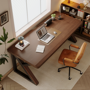 Scrivania extra lunga in legno massello da 55,1 pollici, spessa, per due persone, doppia, per ufficio domestico, scrivania in legno per computer. - Product Image 3