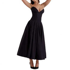 Elegante Vestido Midi Negro sin Tirantes, Esencial para Fiestas Modernas, Diseño Inspirado en Celebridades, Vestidos Personalizados a la Moda - Product Image 1
