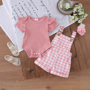 <span class=keywords><strong>ชุด</strong></span>เสื้อมีฮู้ดสำหรับเด็กผู้หญิง<span class=keywords><strong>ชุด</strong></span><span class=keywords><strong>เอี๊ยม</strong></span><span class=keywords><strong>ลาย</strong></span><span class=keywords><strong>สก๊อต</strong></span>แขนสั้นสีพื้นฤดูร้อน - Product Image 2