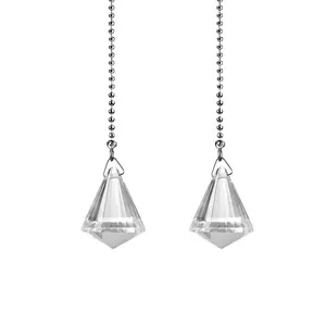 Nieuwe Uitgebreide Diamant Ontworpen Kristal Prisma Huis Plafond Ventilator Licht Lamp Kralen Brons Pull Keten Voor Koffie Winkel Decoratie
