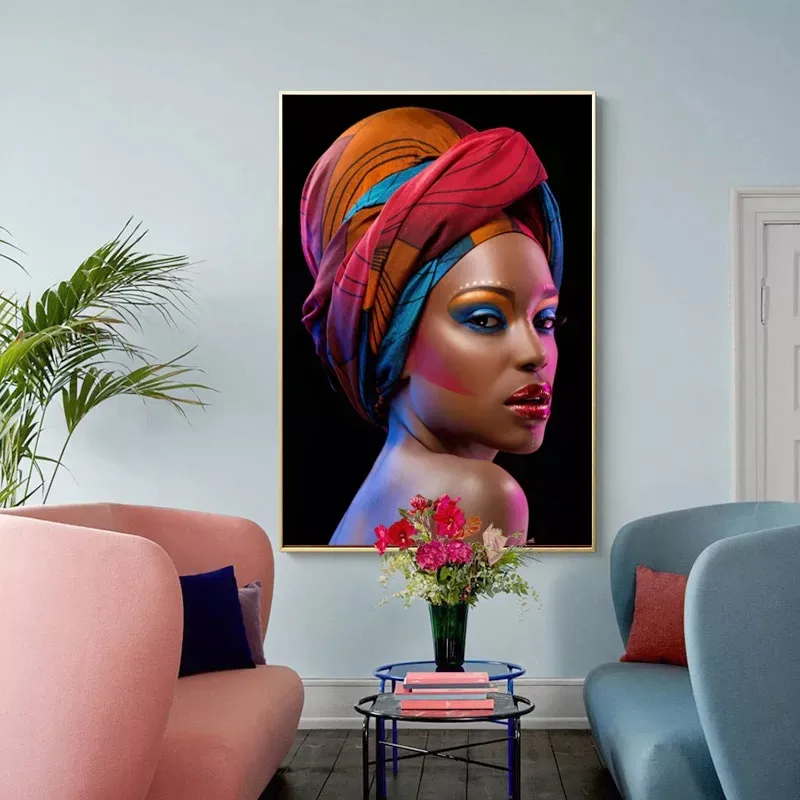 Arte africana Mulher moda mural parede Pôster Impressão em tela Luz de luxo Pintura parede Decoração para casa