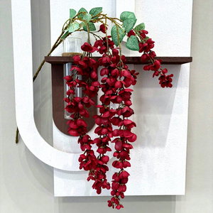 Fleurs artificielles populaires faites à la main en soie bordeaux : Hortensia, Anthurium Andraeanum, <span class=keywords><strong>Rose</strong></span> rouge Lind, style européen, longue durée - Product Image 4