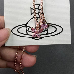 Nouvelle Collection Printemps-Été : Collier Tendance Reine Mère, Papillon Diamant Rose, Saturne Élégante, Chaîne de Clavicule Douce Vivienne pour Femme - Product Image 3