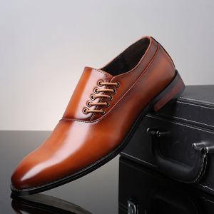 Zapatos de Vestir de Cuero para Hombre, Talla Grande, Suela Simple y Suave, Antideslizantes y Resistentes al Desgaste, con Cordones, Casuales - Product Image 1