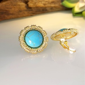 Orecchini vintage rotondi turchesi da donna, eleganti gioielli alla moda in stile palazzo - Product Image 3
