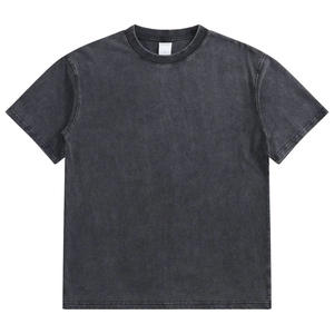 T-shirt surdimensionné en coton pur à manches courtes, couleur unie, 280 g, rétro, lavé et vieilli, avec logo personnalisé imprimé et brodé pour hommes - Product Image 1