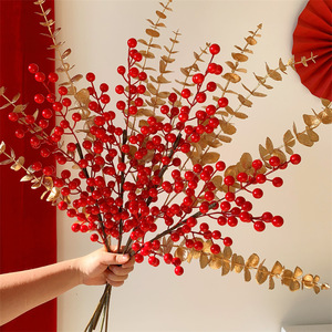 Capodanno Bouquet decorativo di frutta rossa e fiori per soggiorno e tavolo da pranzo disposizione della fortuna di fine anno - Product Image 4