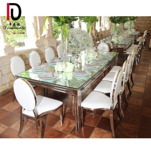 Mesa de Evento para Casamento e Hotel Novo Design, Tampo de Vidro Espelhado Branco e Preto, MDF, Aço Inoxidável Dourado, para 10 Pessoas - Product Image 4