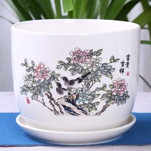 Pot de fleurs en céramique Extra large dégagement spécial avec plateau plantes succulentes plantes vertes sol fleurs simple table POTS - Product Image 1