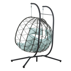 Modern Outdoor Patio Double Egg Swing Chair Cushions <b>Wicker</b> Rattan Hanging Hammock Stand Pillows Garden Balcony Porch Durable - Product Image 3