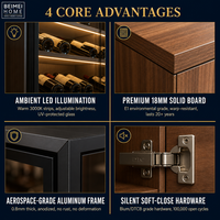 Armoire à vin murale sur mesure, unité de présentation de vin pleine hauteur OEM avec porte vitrée LED pour la conception de bar intégral de la maison