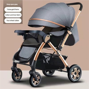 Poussette <span class=keywords><strong>BB</strong></span> pliable en lin toutes saisons pour bébé 2-Way Push 4 Roues amortissantes en caoutchouc avec modes inclinaison et assise - Product Image 3