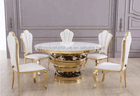 Ensemble de table à manger en marbre doré avec base en acier inoxydable doré pour mariage, fête, maison, hôtel, pieds en métal robustes, capacité de 450 kg
