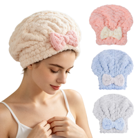Turban séchant pour cheveux en velours corail, bonnet absorbant épais rose avec nœud, serviette de douche à séchage rapide, bonnet absorbant l'eau pour cheveux secs