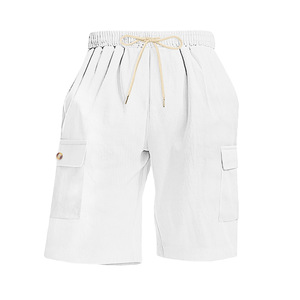 Pantalones Cortos de Pana Sólida 100% Poliéster para Hombre, Cintura Elástica con Cordón, Estilo Bermuda Cargo, Múltiples <span class=keywords><strong>Bolsillos</strong></span>, Verde, Secado Rápido - Product Image 4
