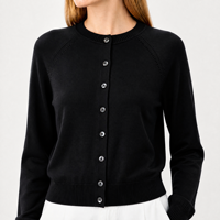 Cardigan en laine mérinos pour femme, personnalisé ODM/OEM, dos ouvert, col rond, manches longues, à nouer dans le dos, noir, vente en gros d'usine