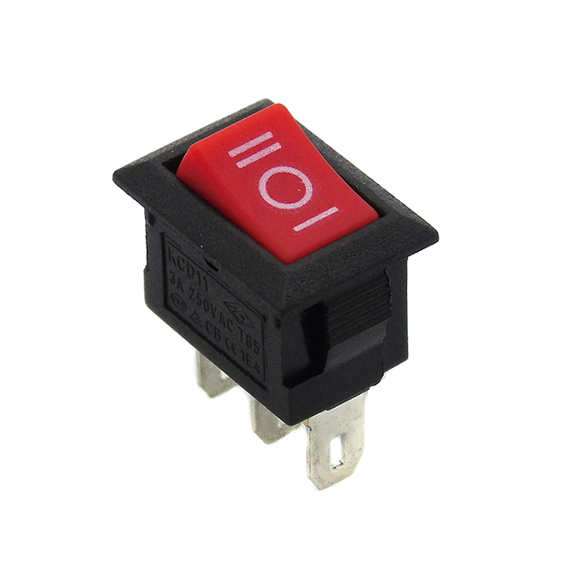 KCD1 Model 3 Pin 3A 250V 10*15mm Red Button Rocker Switch ON/OFF/ON AC Mini Rocker Power Switches