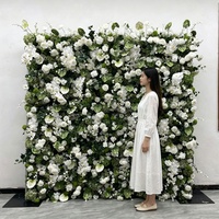 Mur de fleurs artificielles tendance 2027, série blanc-vert, 8x8 pieds, toile de fond enroulable de haute qualité avec fausses fleurs d'anthurium et d'orchidée