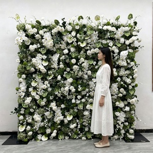 Parete Floreale Artificiale Serie Bianco Verde di Tendenza 2027, 8x8ft, Alta Qualità, Sfondo Arrotolabile con Fiori Finti di Anthurium e <span class=keywords><strong>Orchidea</strong></span> - Product Image 1