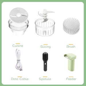 Ensemble de coupe-légumes électrique sans fil portatif avec moteur en cuivre et acier inoxydable, mini-hachoir multifonctionnel, batteur sur socle 40W - Product Image 5