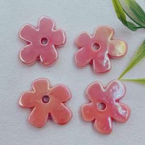 Perles de fleurs en céramique 36 mm, couleur AB plaquée, pour la fabrication de bijoux, perles en vrac - Product Image 2