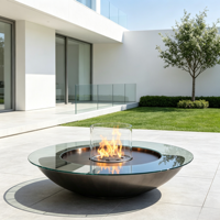Table de feu circulaire élégante VALSE au bioéthanol pour extérieur – Décoration de terrasse haut de gamme, foyer à alcool pour patio et jardin