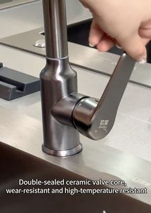 Robinet de cuisine moderne pivotant à 360 degrés à un seul trou avec cartouche en céramique, finition chromée pour évier - Product Image 4